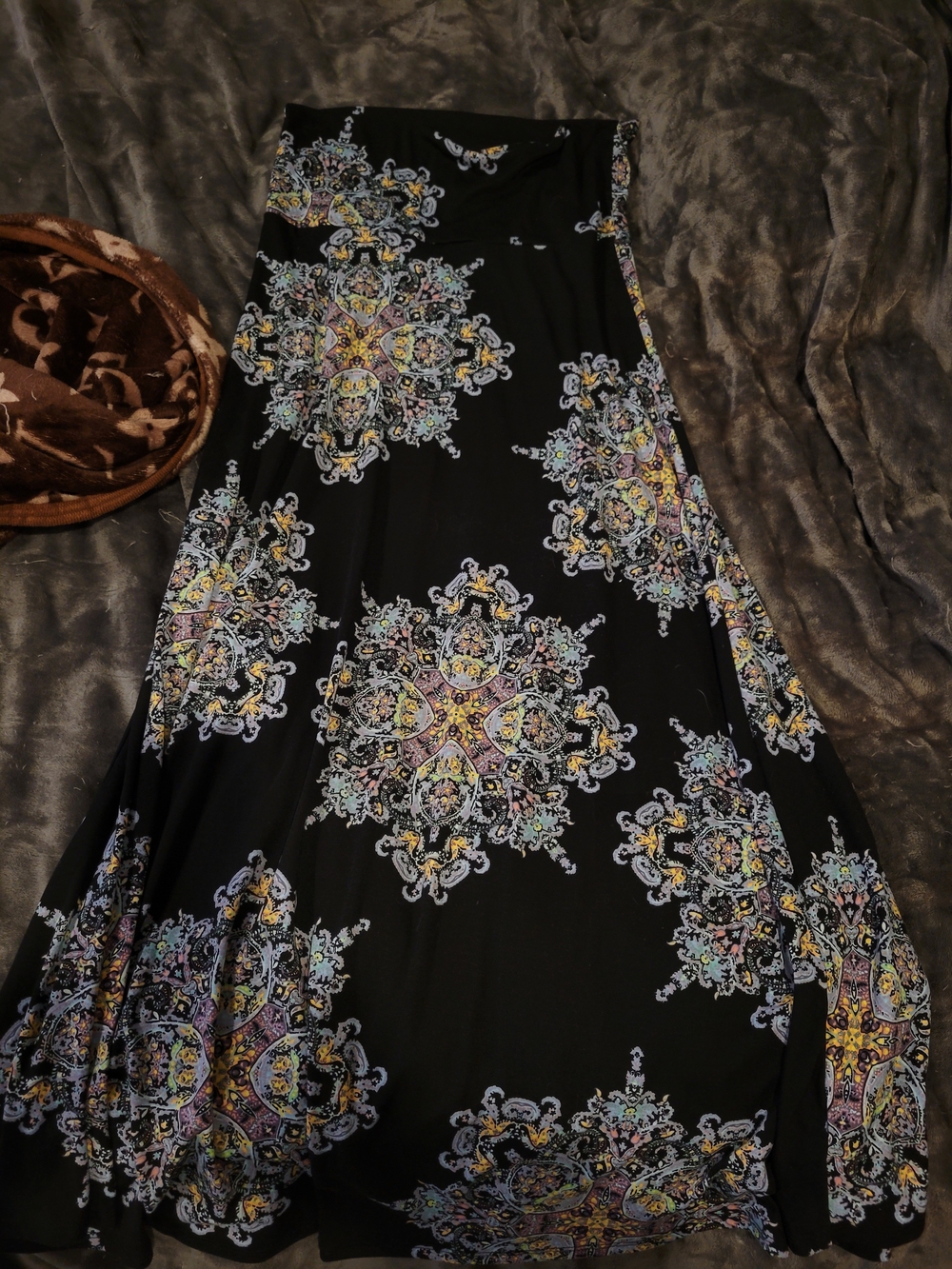 LuLaRoe Black Maxi Dress with Pastel Medallion Print